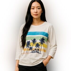 Life is Good Crusher Tee Long Sleeve White Sz XL Tropical Palm Trees and Stripes